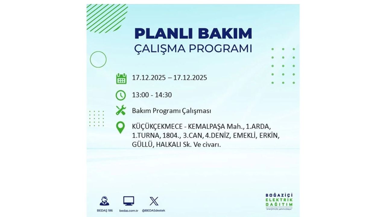 İstanbul'da birçok noktada elektrik kesintisi olacak! İstanbul'da elektrikler ne zaman gelecek? 17 Aralık 2025 İstanbul elektrik kesintisi sorgulama 129