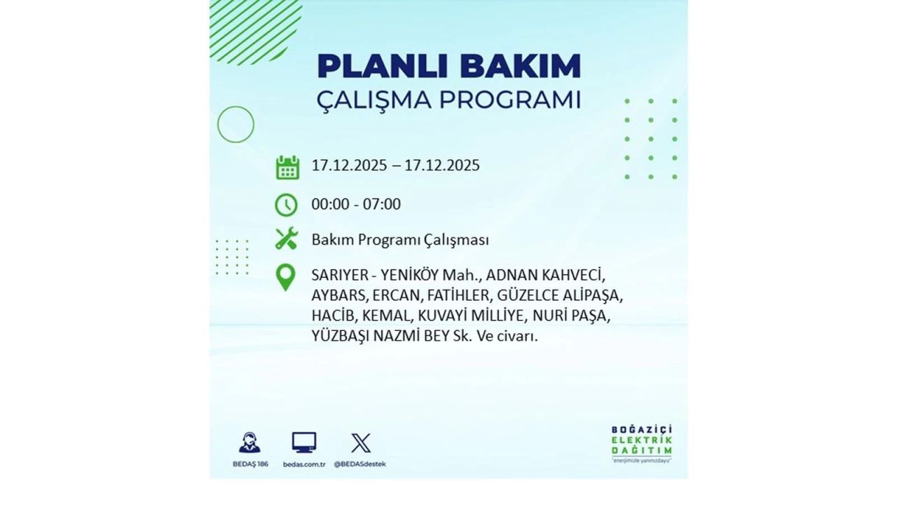 İstanbul'da birçok noktada elektrik kesintisi olacak! İstanbul'da elektrikler ne zaman gelecek? 17 Aralık 2025 İstanbul elektrik kesintisi sorgulama 136
