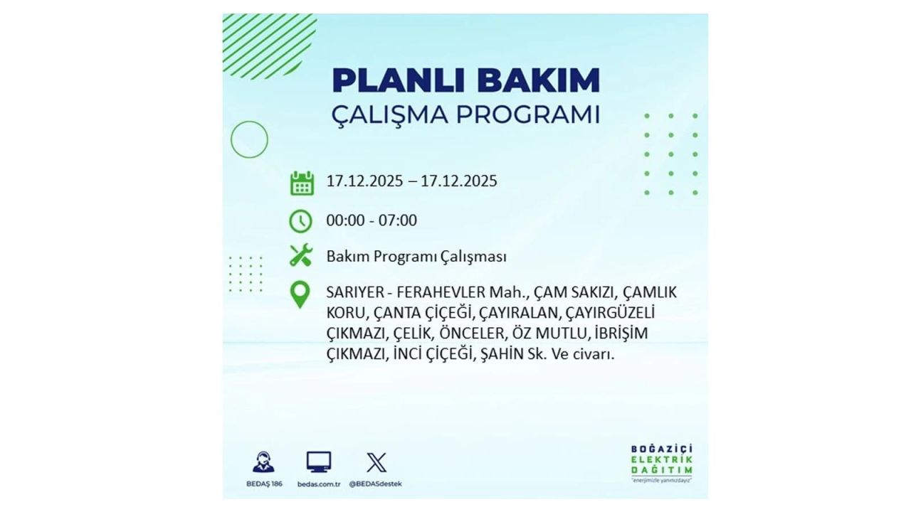 İstanbul'da birçok noktada elektrik kesintisi olacak! İstanbul'da elektrikler ne zaman gelecek? 17 Aralık 2025 İstanbul elektrik kesintisi sorgulama 138