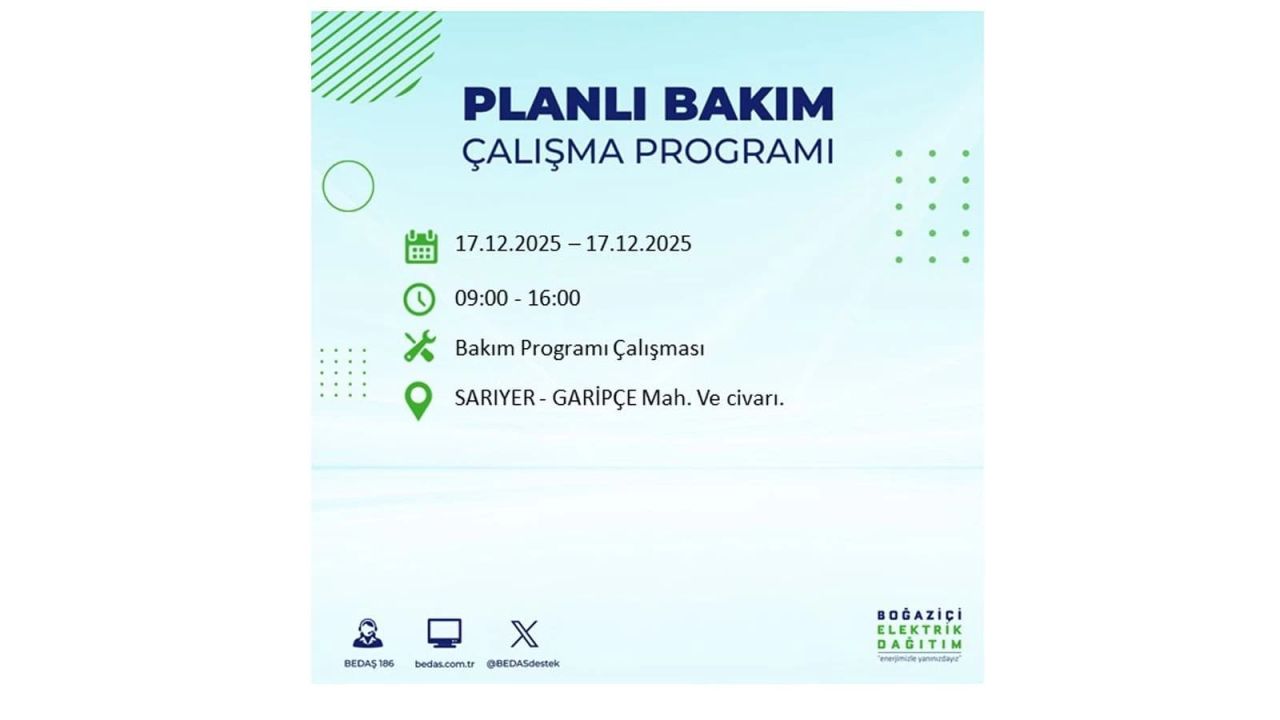 İstanbul'da birçok noktada elektrik kesintisi olacak! İstanbul'da elektrikler ne zaman gelecek? 17 Aralık 2025 İstanbul elektrik kesintisi sorgulama 140