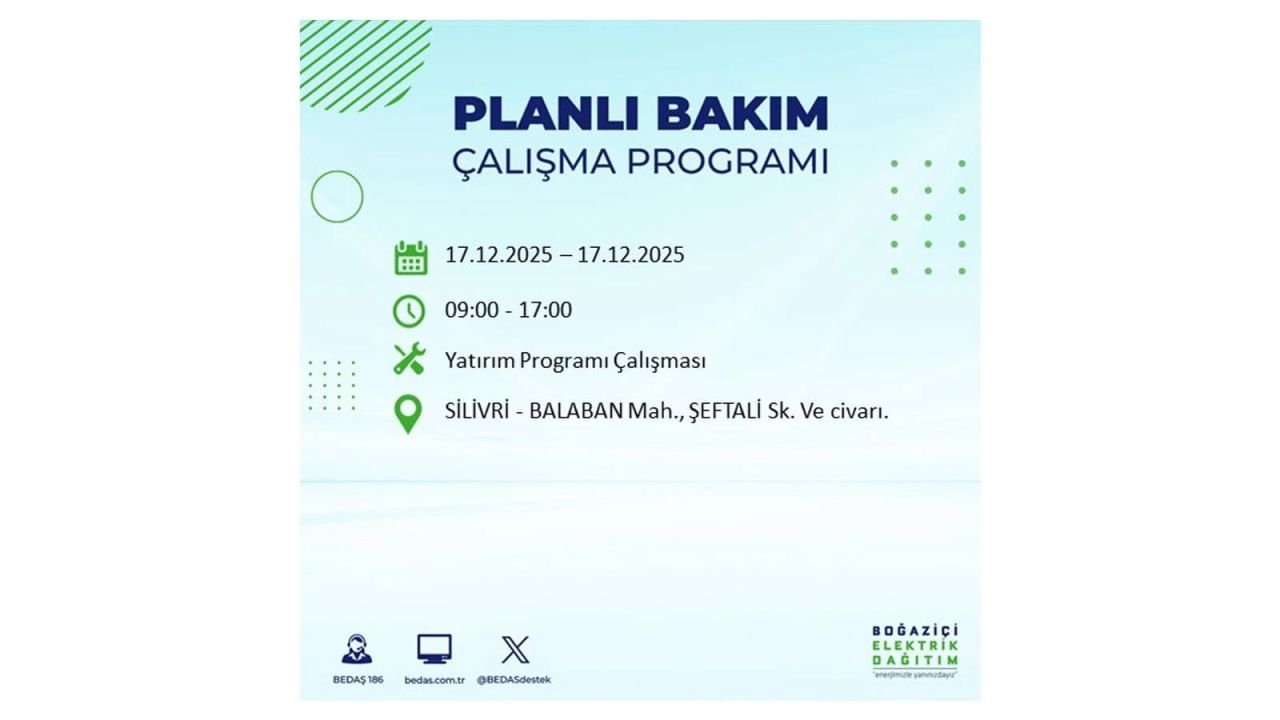 İstanbul'da birçok noktada elektrik kesintisi olacak! İstanbul'da elektrikler ne zaman gelecek? 17 Aralık 2025 İstanbul elektrik kesintisi sorgulama 144