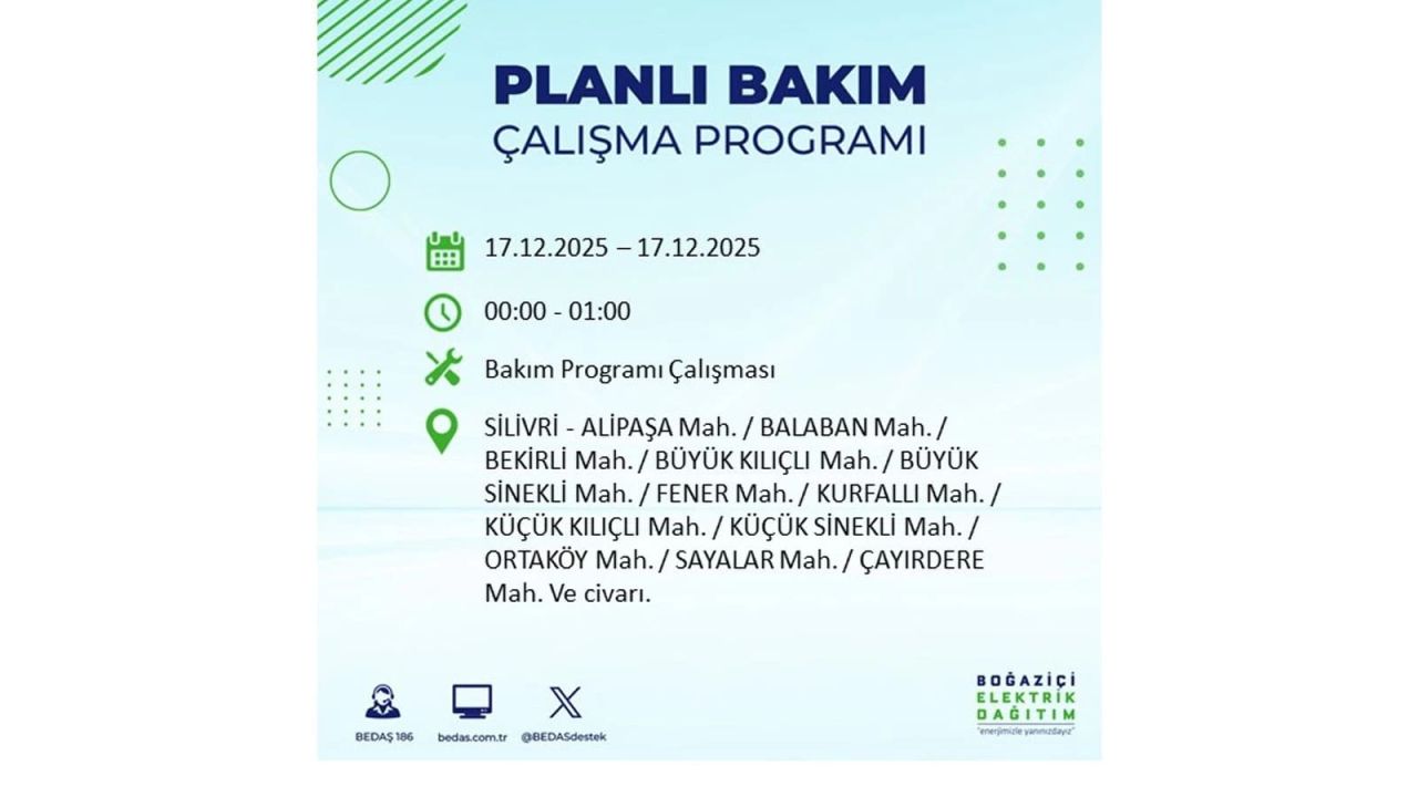 İstanbul'da birçok noktada elektrik kesintisi olacak! İstanbul'da elektrikler ne zaman gelecek? 17 Aralık 2025 İstanbul elektrik kesintisi sorgulama 145