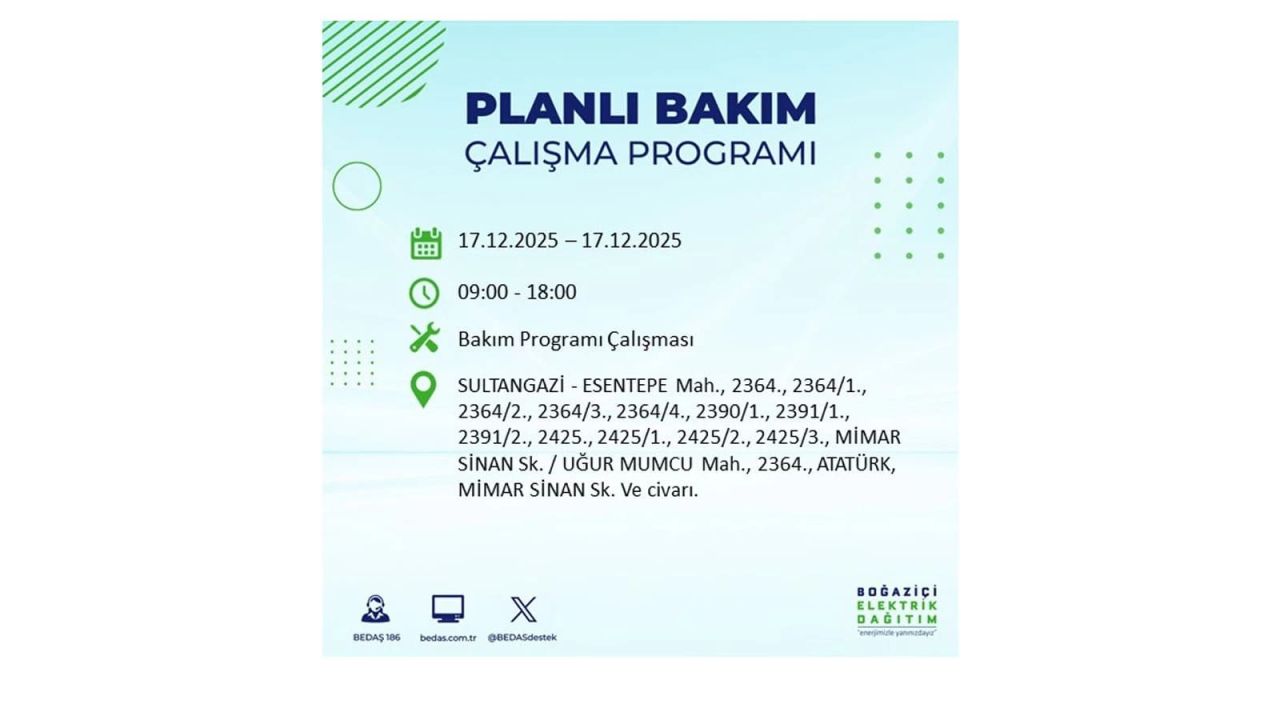 İstanbul'da birçok noktada elektrik kesintisi olacak! İstanbul'da elektrikler ne zaman gelecek? 17 Aralık 2025 İstanbul elektrik kesintisi sorgulama 148