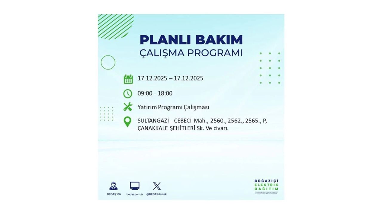 İstanbul'da birçok noktada elektrik kesintisi olacak! İstanbul'da elektrikler ne zaman gelecek? 17 Aralık 2025 İstanbul elektrik kesintisi sorgulama 150