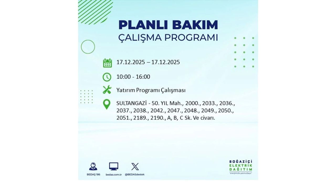 İstanbul'da birçok noktada elektrik kesintisi olacak! İstanbul'da elektrikler ne zaman gelecek? 17 Aralık 2025 İstanbul elektrik kesintisi sorgulama 151
