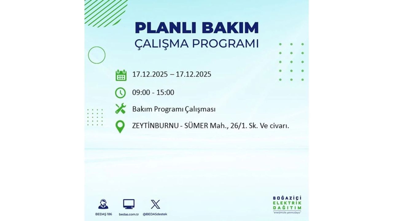 İstanbul'da birçok noktada elektrik kesintisi olacak! İstanbul'da elektrikler ne zaman gelecek? 17 Aralık 2025 İstanbul elektrik kesintisi sorgulama 159