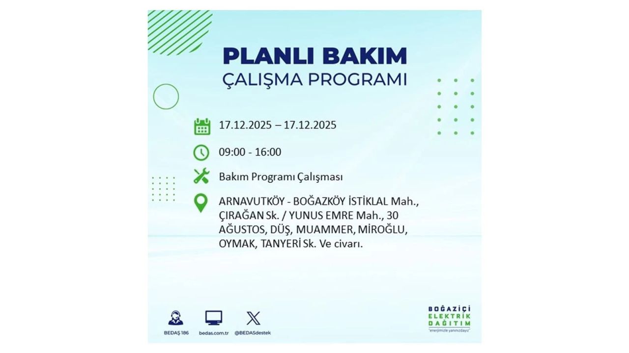 İstanbul'da birçok noktada elektrik kesintisi olacak! İstanbul'da elektrikler ne zaman gelecek? 17 Aralık 2025 İstanbul elektrik kesintisi sorgulama 1