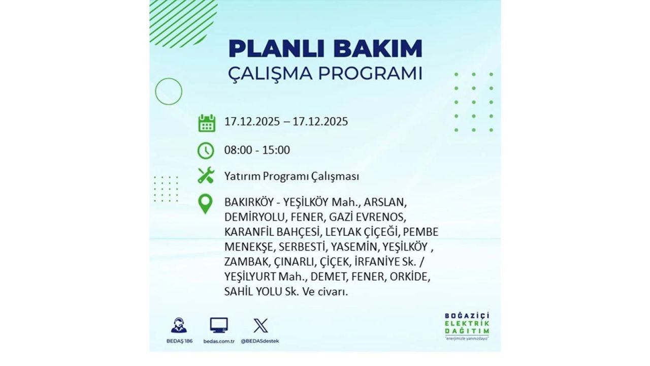 İstanbul'da birçok noktada elektrik kesintisi olacak! İstanbul'da elektrikler ne zaman gelecek? 17 Aralık 2025 İstanbul elektrik kesintisi sorgulama 41