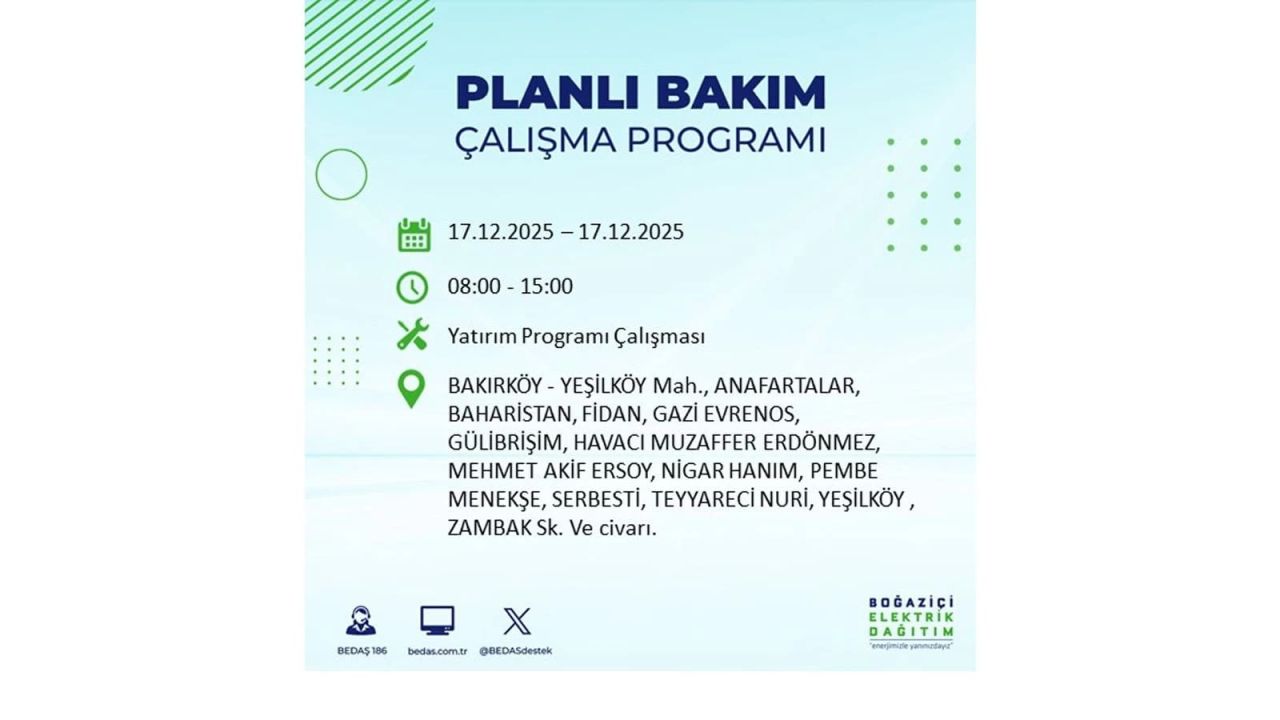 İstanbul'da birçok noktada elektrik kesintisi olacak! İstanbul'da elektrikler ne zaman gelecek? 17 Aralık 2025 İstanbul elektrik kesintisi sorgulama 42