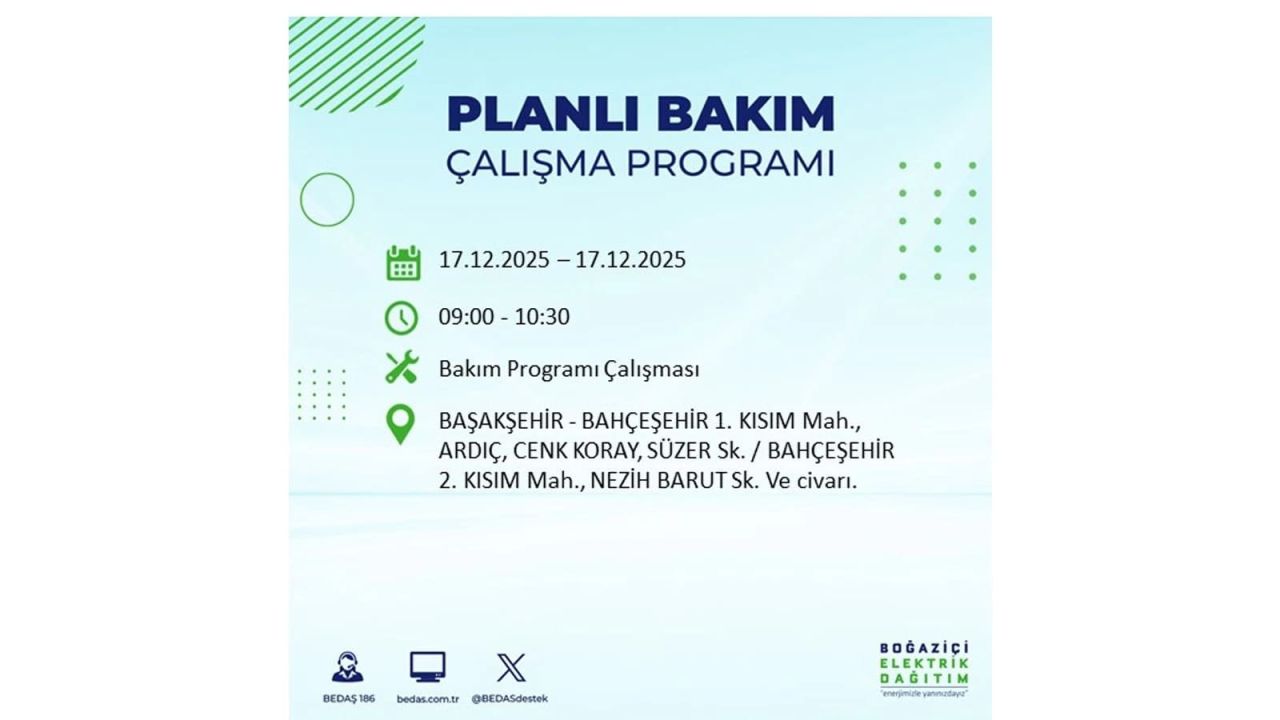 İstanbul'da birçok noktada elektrik kesintisi olacak! İstanbul'da elektrikler ne zaman gelecek? 17 Aralık 2025 İstanbul elektrik kesintisi sorgulama 44