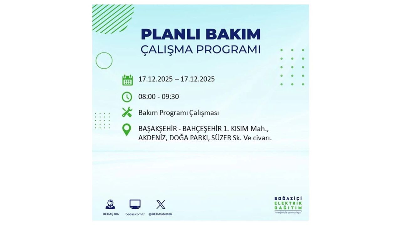 İstanbul'da birçok noktada elektrik kesintisi olacak! İstanbul'da elektrikler ne zaman gelecek? 17 Aralık 2025 İstanbul elektrik kesintisi sorgulama 45