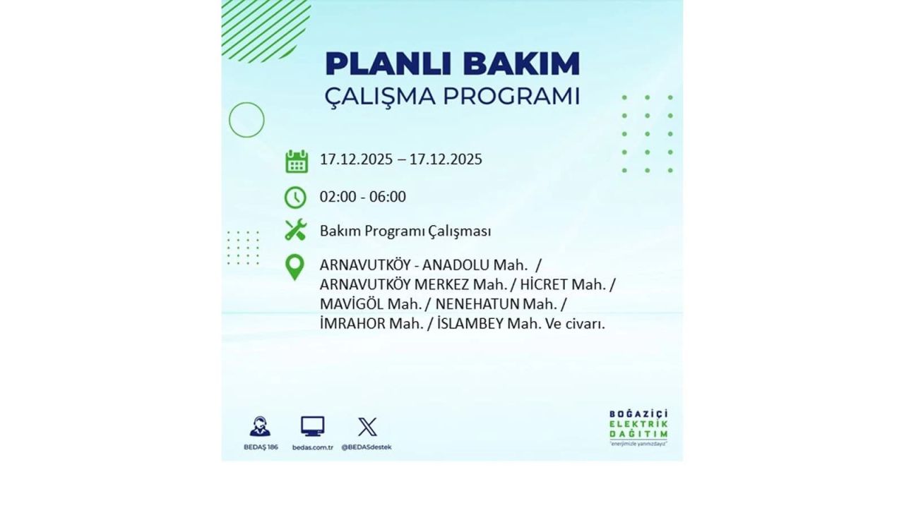 İstanbul'da birçok noktada elektrik kesintisi olacak! İstanbul'da elektrikler ne zaman gelecek? 17 Aralık 2025 İstanbul elektrik kesintisi sorgulama 2