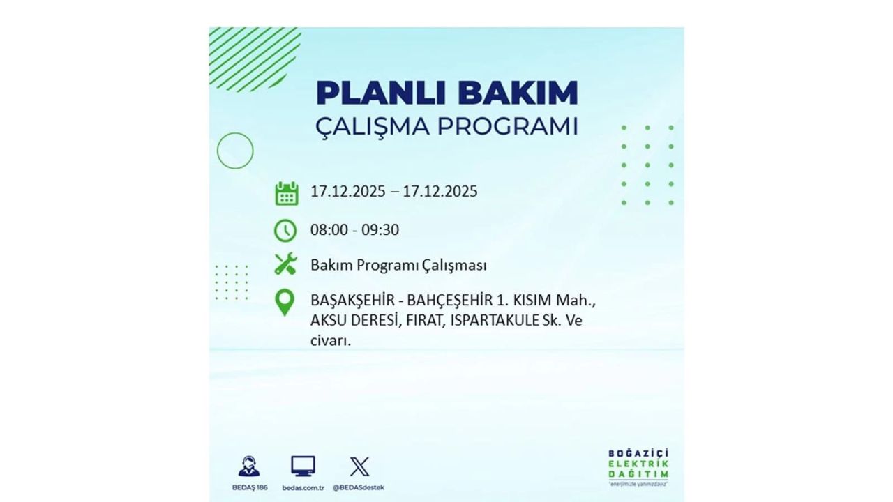 İstanbul'da birçok noktada elektrik kesintisi olacak! İstanbul'da elektrikler ne zaman gelecek? 17 Aralık 2025 İstanbul elektrik kesintisi sorgulama 47