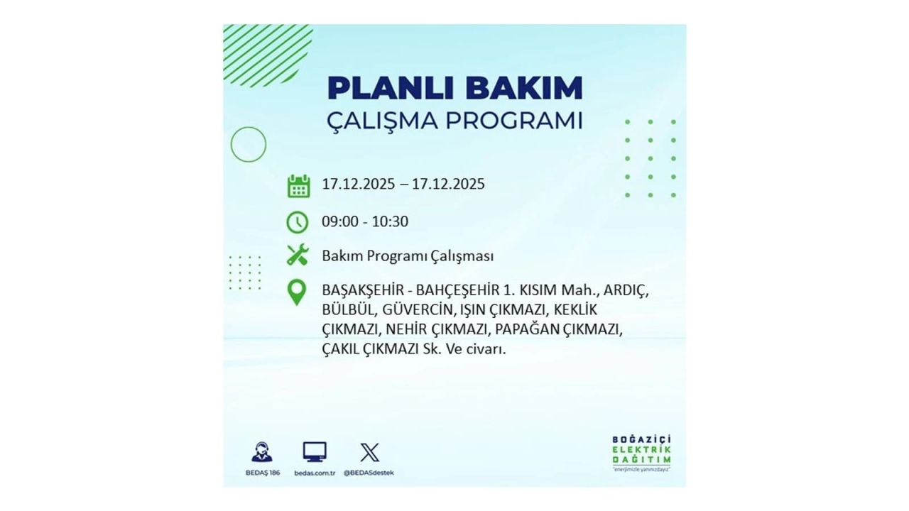 İstanbul'da birçok noktada elektrik kesintisi olacak! İstanbul'da elektrikler ne zaman gelecek? 17 Aralık 2025 İstanbul elektrik kesintisi sorgulama 48