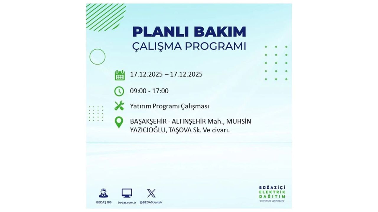 İstanbul'da birçok noktada elektrik kesintisi olacak! İstanbul'da elektrikler ne zaman gelecek? 17 Aralık 2025 İstanbul elektrik kesintisi sorgulama 49