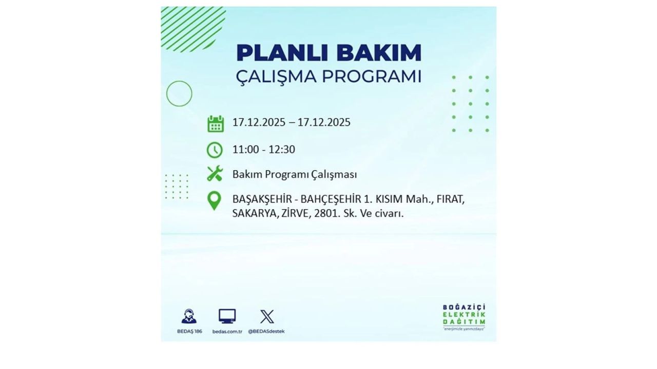 İstanbul'da birçok noktada elektrik kesintisi olacak! İstanbul'da elektrikler ne zaman gelecek? 17 Aralık 2025 İstanbul elektrik kesintisi sorgulama 53