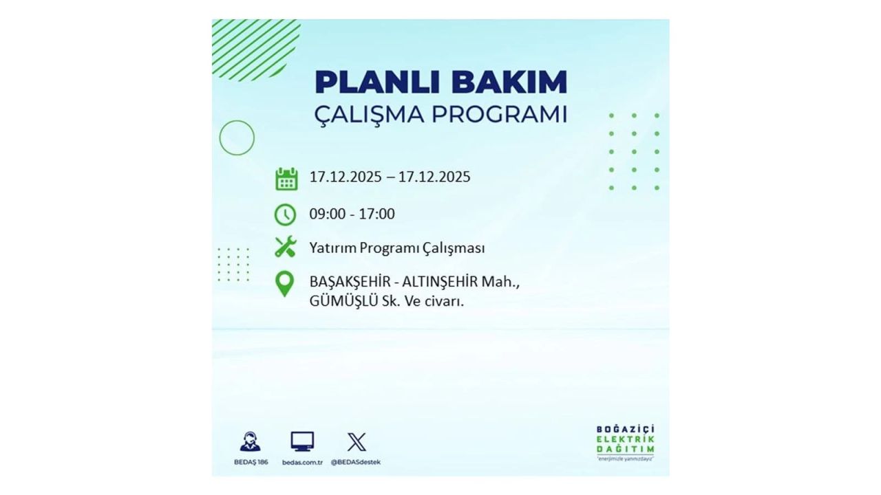 İstanbul'da birçok noktada elektrik kesintisi olacak! İstanbul'da elektrikler ne zaman gelecek? 17 Aralık 2025 İstanbul elektrik kesintisi sorgulama 55