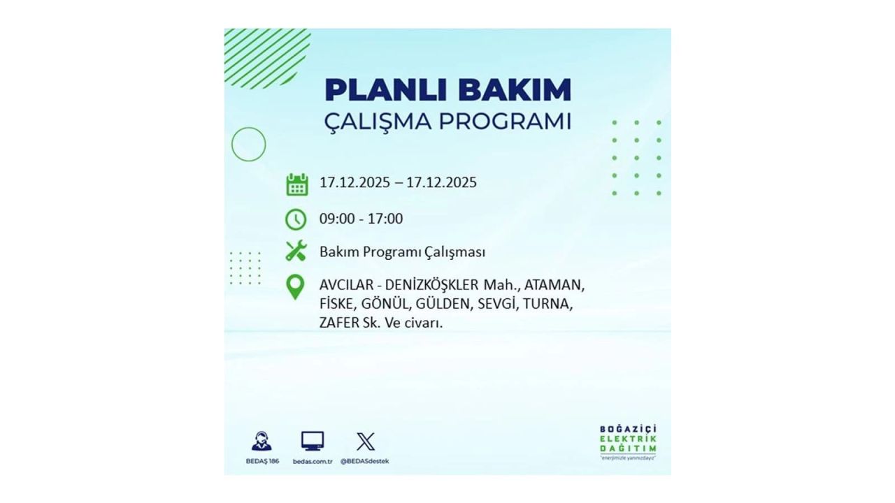 İstanbul'da birçok noktada elektrik kesintisi olacak! İstanbul'da elektrikler ne zaman gelecek? 17 Aralık 2025 İstanbul elektrik kesintisi sorgulama 3