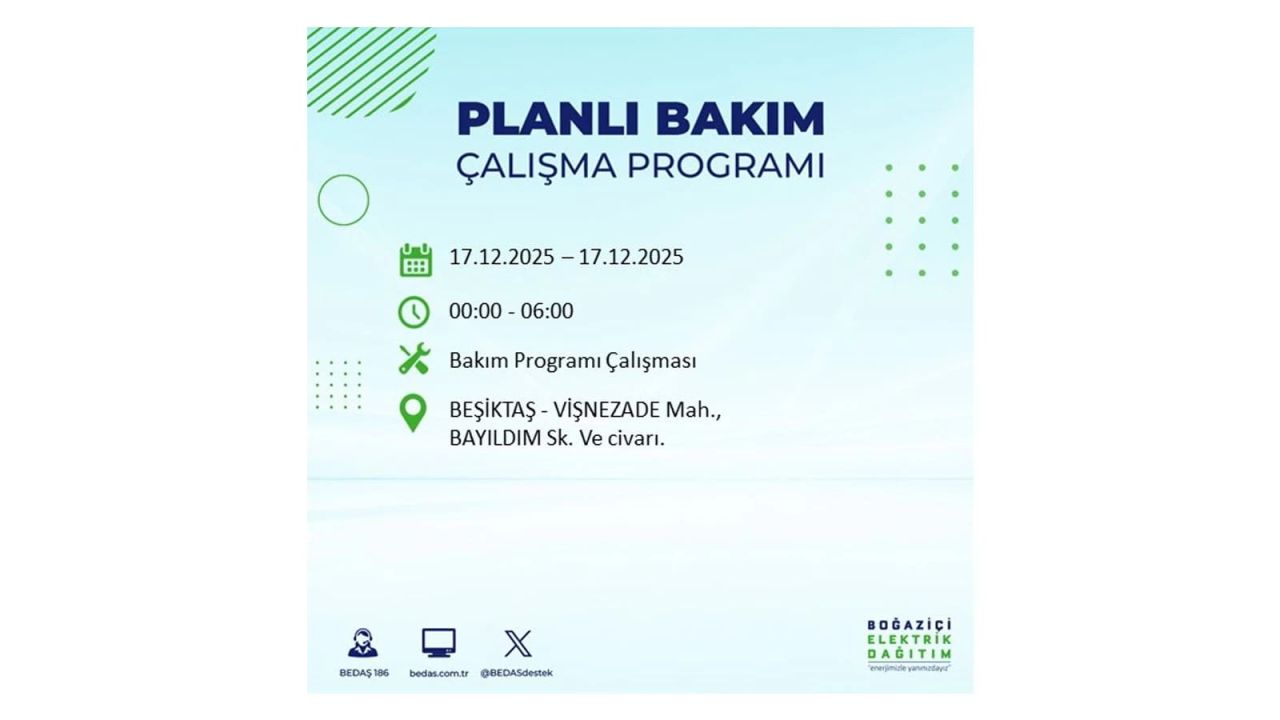 İstanbul'da birçok noktada elektrik kesintisi olacak! İstanbul'da elektrikler ne zaman gelecek? 17 Aralık 2025 İstanbul elektrik kesintisi sorgulama 64