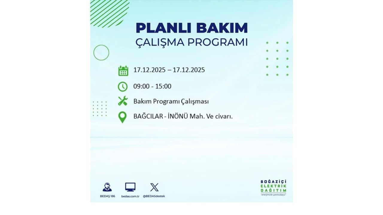 İstanbul'da birçok noktada elektrik kesintisi olacak! İstanbul'da elektrikler ne zaman gelecek? 17 Aralık 2025 İstanbul elektrik kesintisi sorgulama 4
