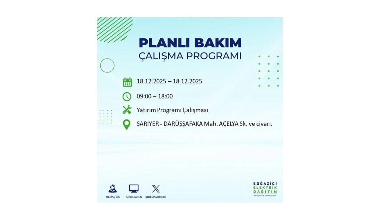 İstanbul'un 21 ilçesinde elektrik kesintisi olacak! İşte İstanbul'da 18 Aralık elektrik kesintisi olacak ilçeler 97