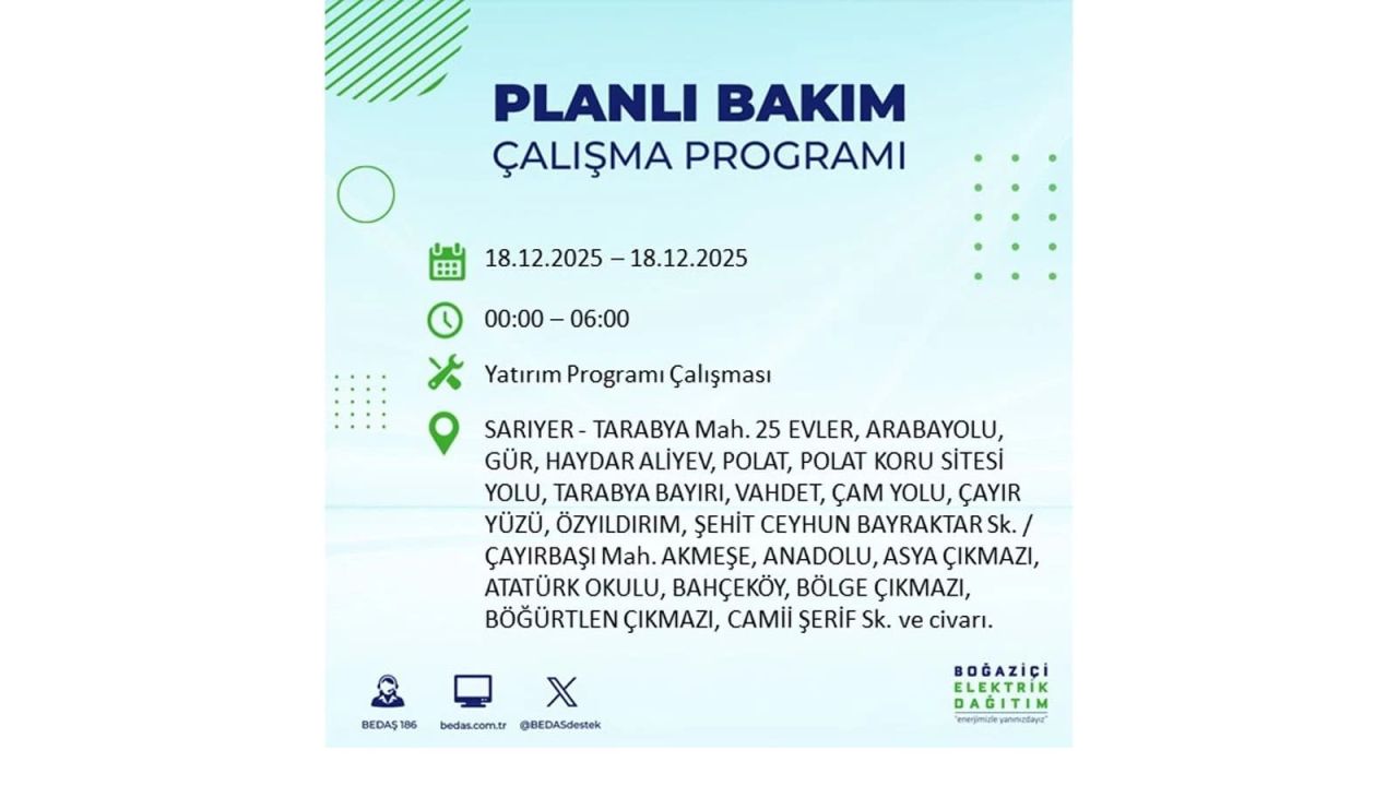 İstanbul'un 21 ilçesinde elektrik kesintisi olacak! İşte İstanbul'da 18 Aralık elektrik kesintisi olacak ilçeler 98