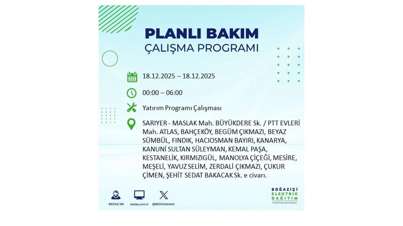 İstanbul'un 21 ilçesinde elektrik kesintisi olacak! İşte İstanbul'da 18 Aralık elektrik kesintisi olacak ilçeler 99