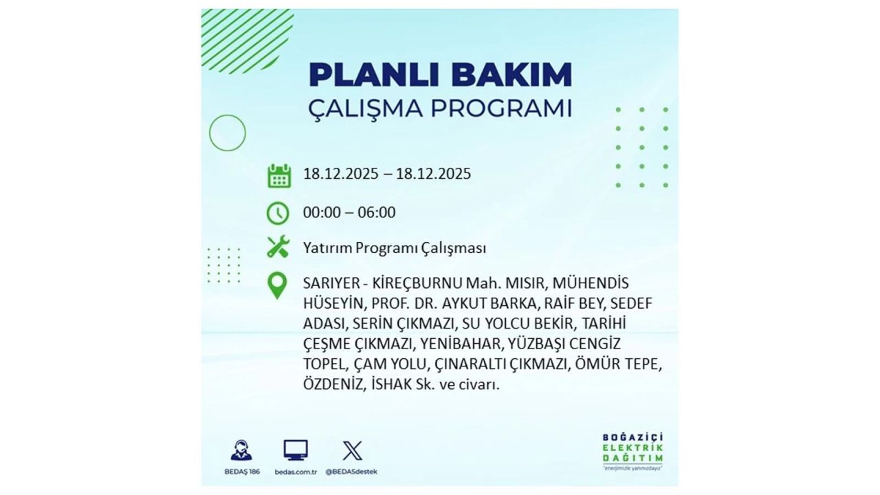 İstanbul'un 21 ilçesinde elektrik kesintisi olacak! İşte İstanbul'da 18 Aralık elektrik kesintisi olacak ilçeler 100