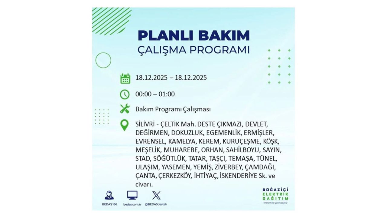 İstanbul'un 21 ilçesinde elektrik kesintisi olacak! İşte İstanbul'da 18 Aralık elektrik kesintisi olacak ilçeler 102