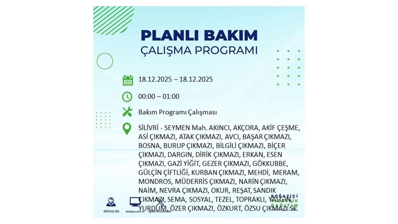 İstanbul'un 21 ilçesinde elektrik kesintisi olacak! İşte İstanbul'da 18 Aralık elektrik kesintisi olacak ilçeler 104
