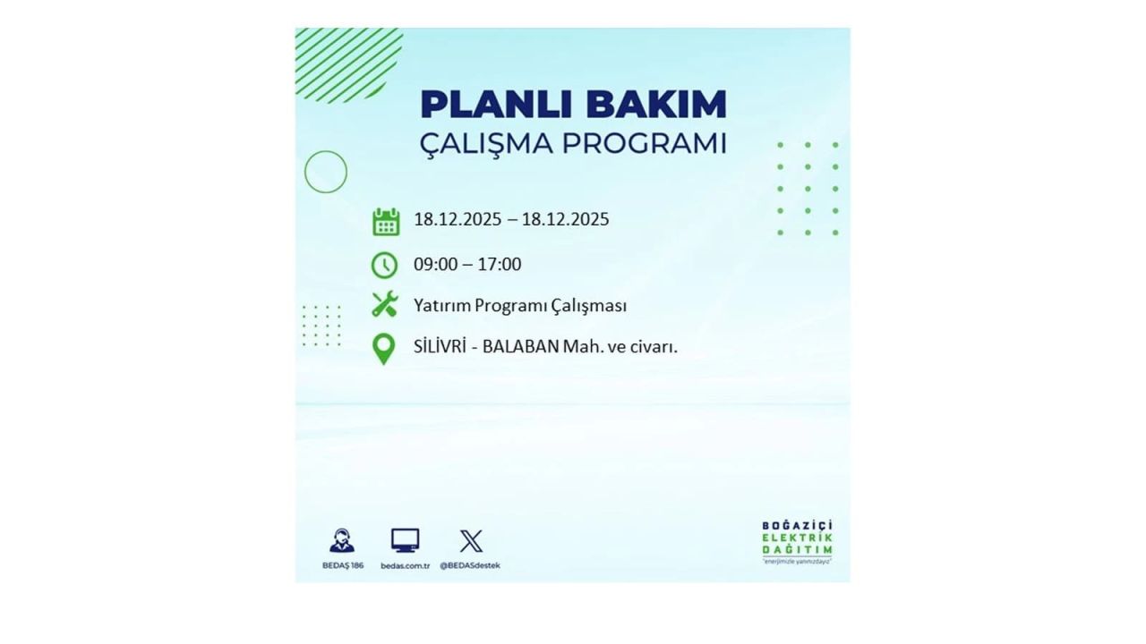 İstanbul'un 21 ilçesinde elektrik kesintisi olacak! İşte İstanbul'da 18 Aralık elektrik kesintisi olacak ilçeler 106