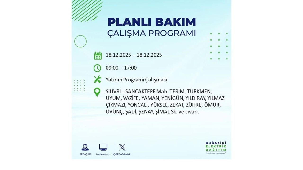 İstanbul'un 21 ilçesinde elektrik kesintisi olacak! İşte İstanbul'da 18 Aralık elektrik kesintisi olacak ilçeler 107