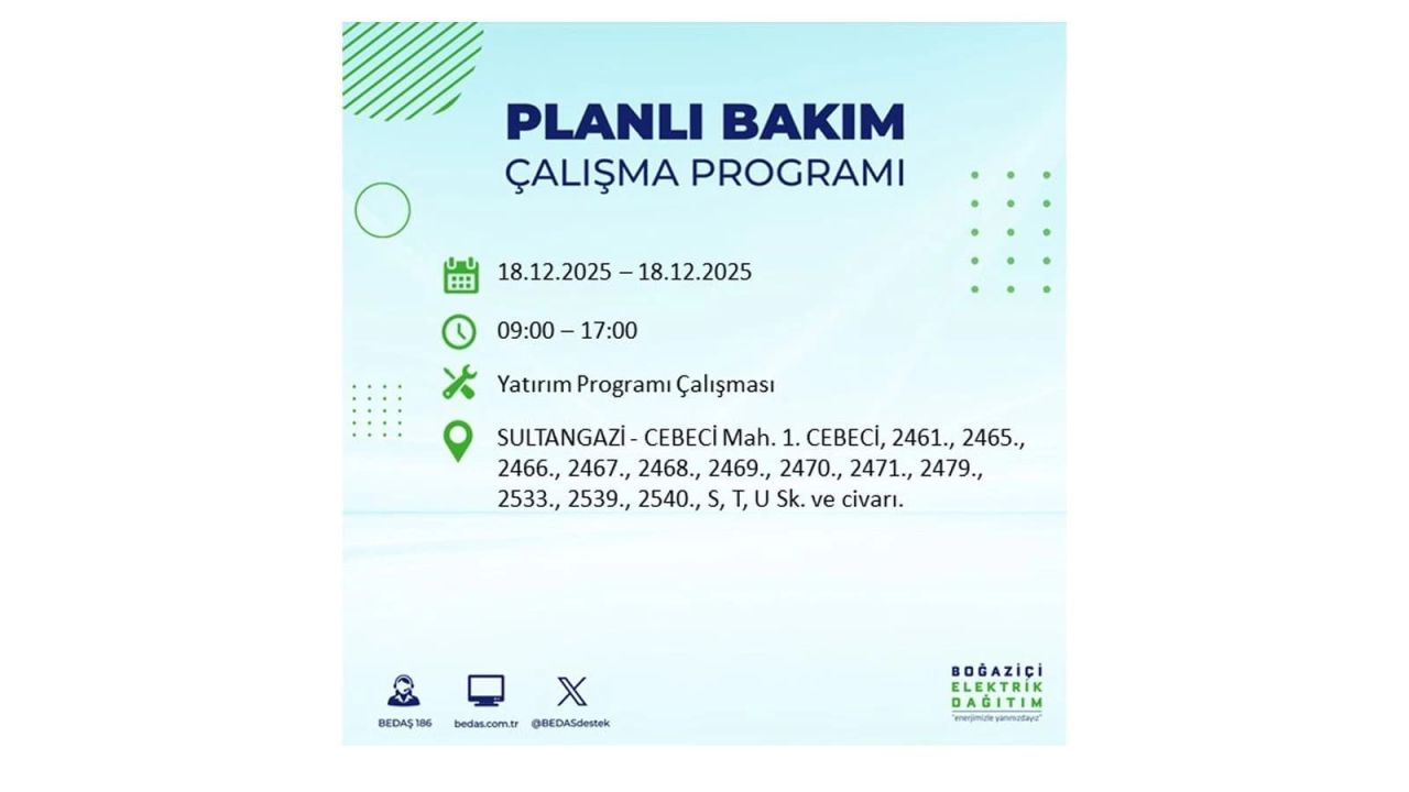 İstanbul'un 21 ilçesinde elektrik kesintisi olacak! İşte İstanbul'da 18 Aralık elektrik kesintisi olacak ilçeler 110