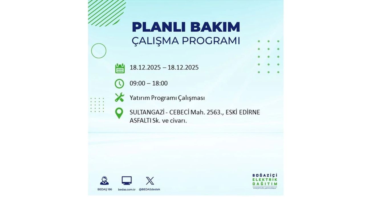 İstanbul'un 21 ilçesinde elektrik kesintisi olacak! İşte İstanbul'da 18 Aralık elektrik kesintisi olacak ilçeler 111