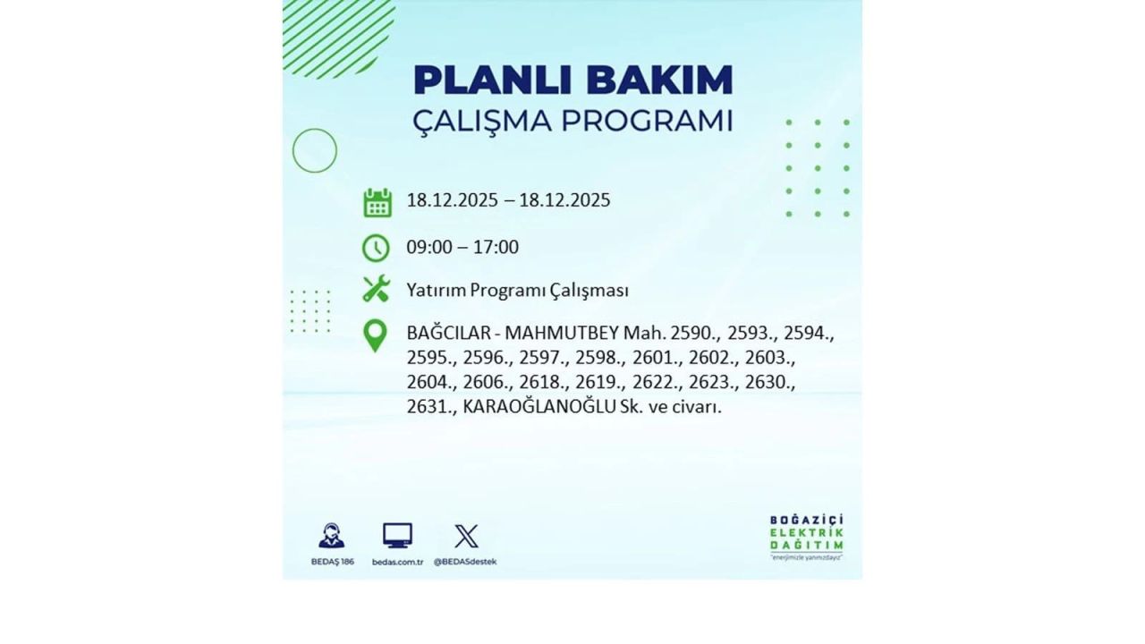 İstanbul'un 21 ilçesinde elektrik kesintisi olacak! İşte İstanbul'da 18 Aralık elektrik kesintisi olacak ilçeler 17