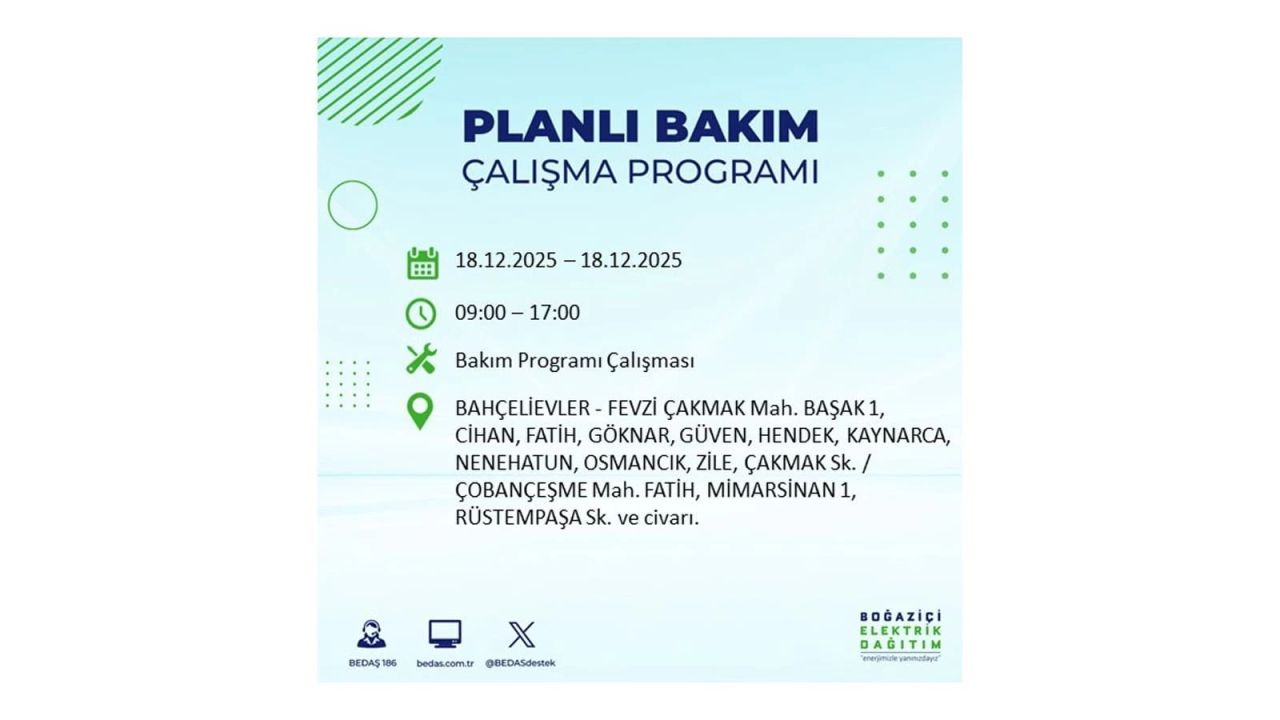 İstanbul'un 21 ilçesinde elektrik kesintisi olacak! İşte İstanbul'da 18 Aralık elektrik kesintisi olacak ilçeler 19