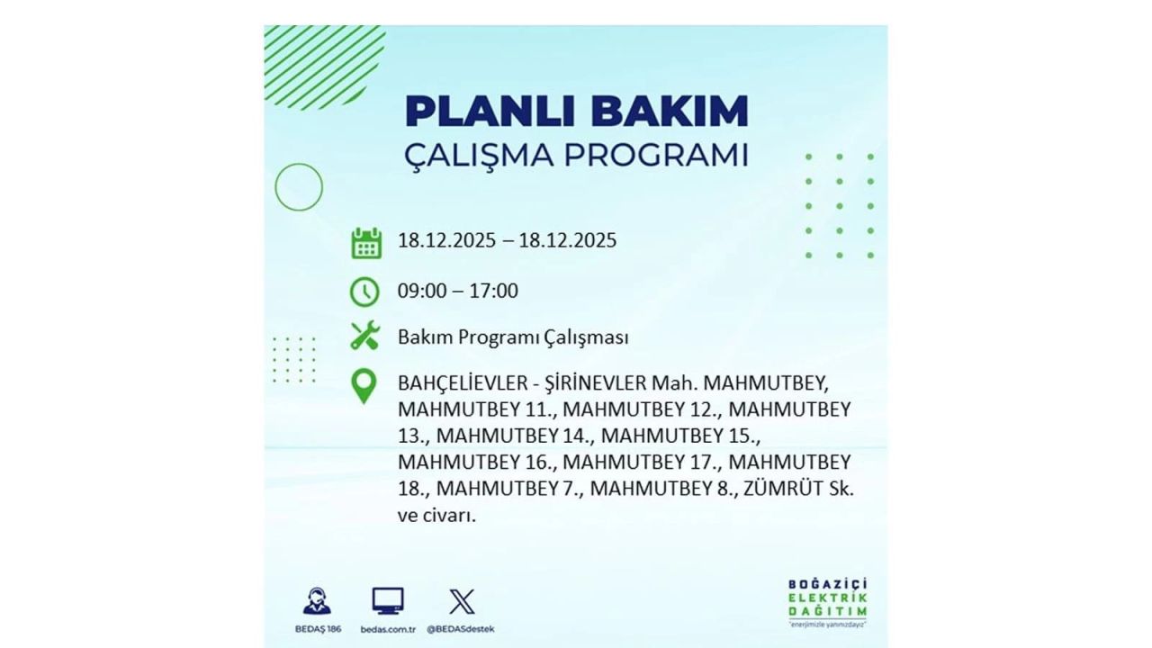 İstanbul'un 21 ilçesinde elektrik kesintisi olacak! İşte İstanbul'da 18 Aralık elektrik kesintisi olacak ilçeler 20
