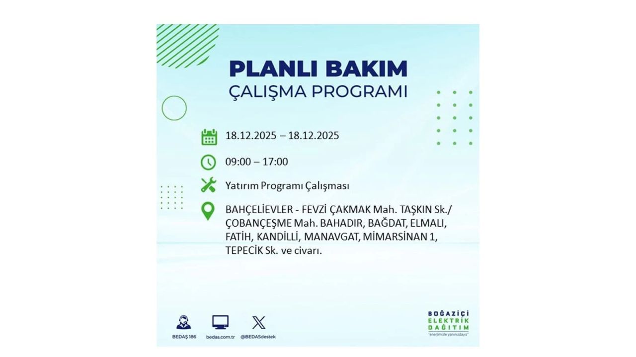 İstanbul'un 21 ilçesinde elektrik kesintisi olacak! İşte İstanbul'da 18 Aralık elektrik kesintisi olacak ilçeler 23
