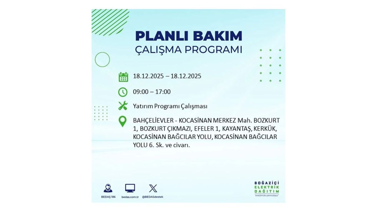 İstanbul'un 21 ilçesinde elektrik kesintisi olacak! İşte İstanbul'da 18 Aralık elektrik kesintisi olacak ilçeler 24