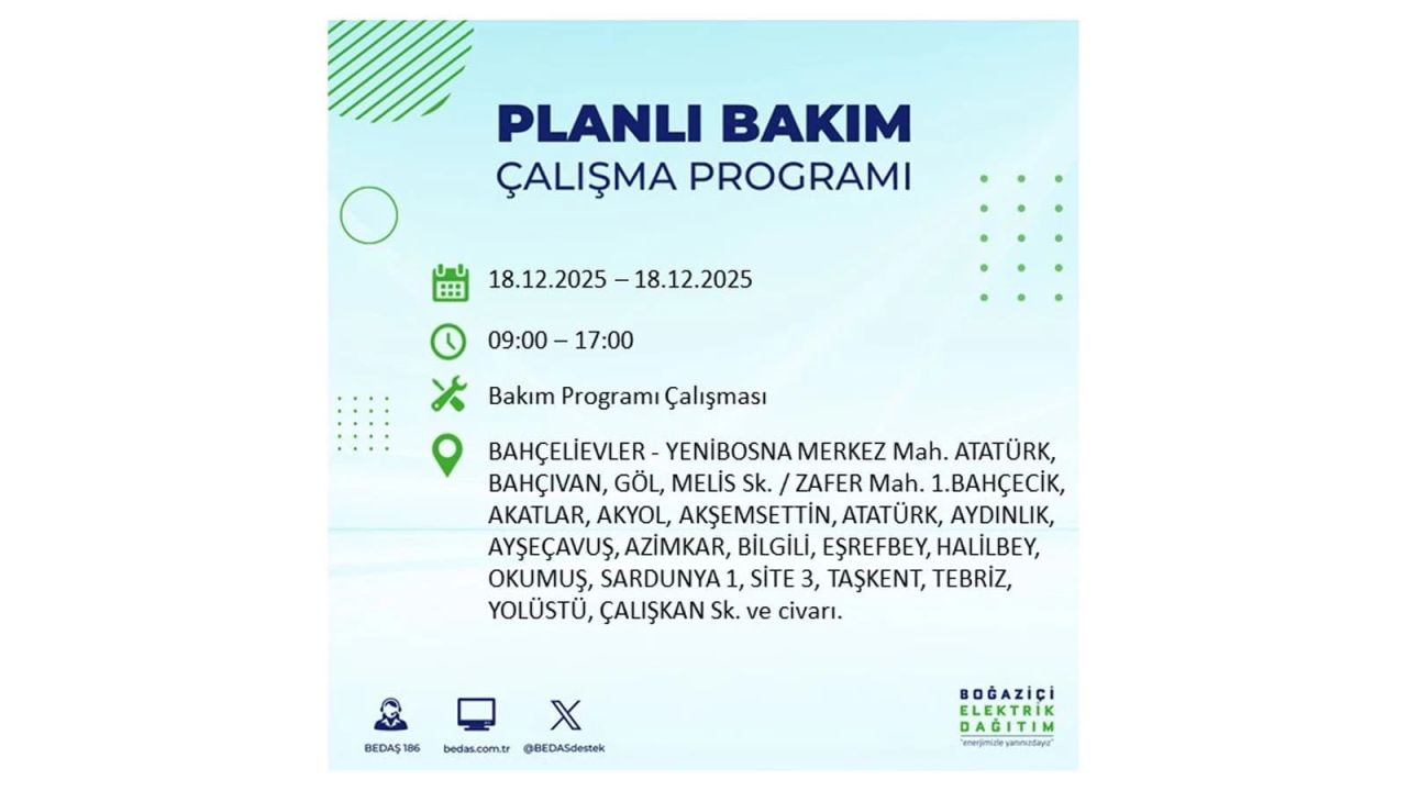 İstanbul'un 21 ilçesinde elektrik kesintisi olacak! İşte İstanbul'da 18 Aralık elektrik kesintisi olacak ilçeler 25