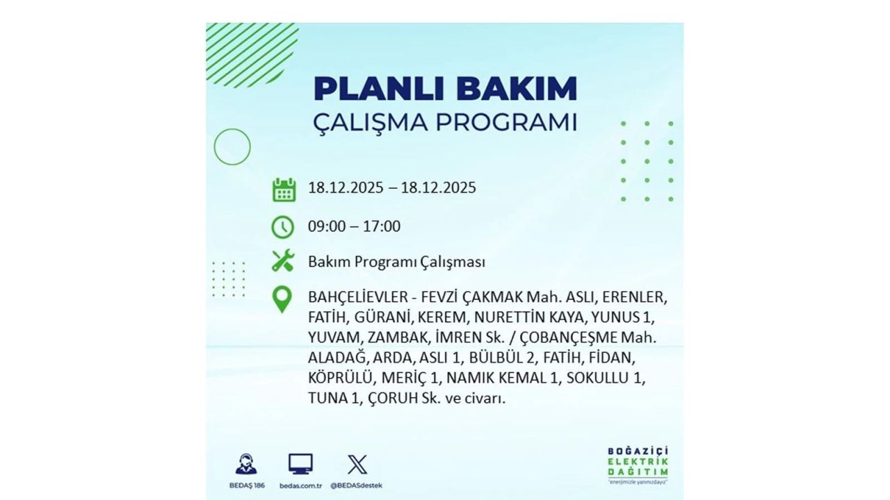 İstanbul'un 21 ilçesinde elektrik kesintisi olacak! İşte İstanbul'da 18 Aralık elektrik kesintisi olacak ilçeler 26