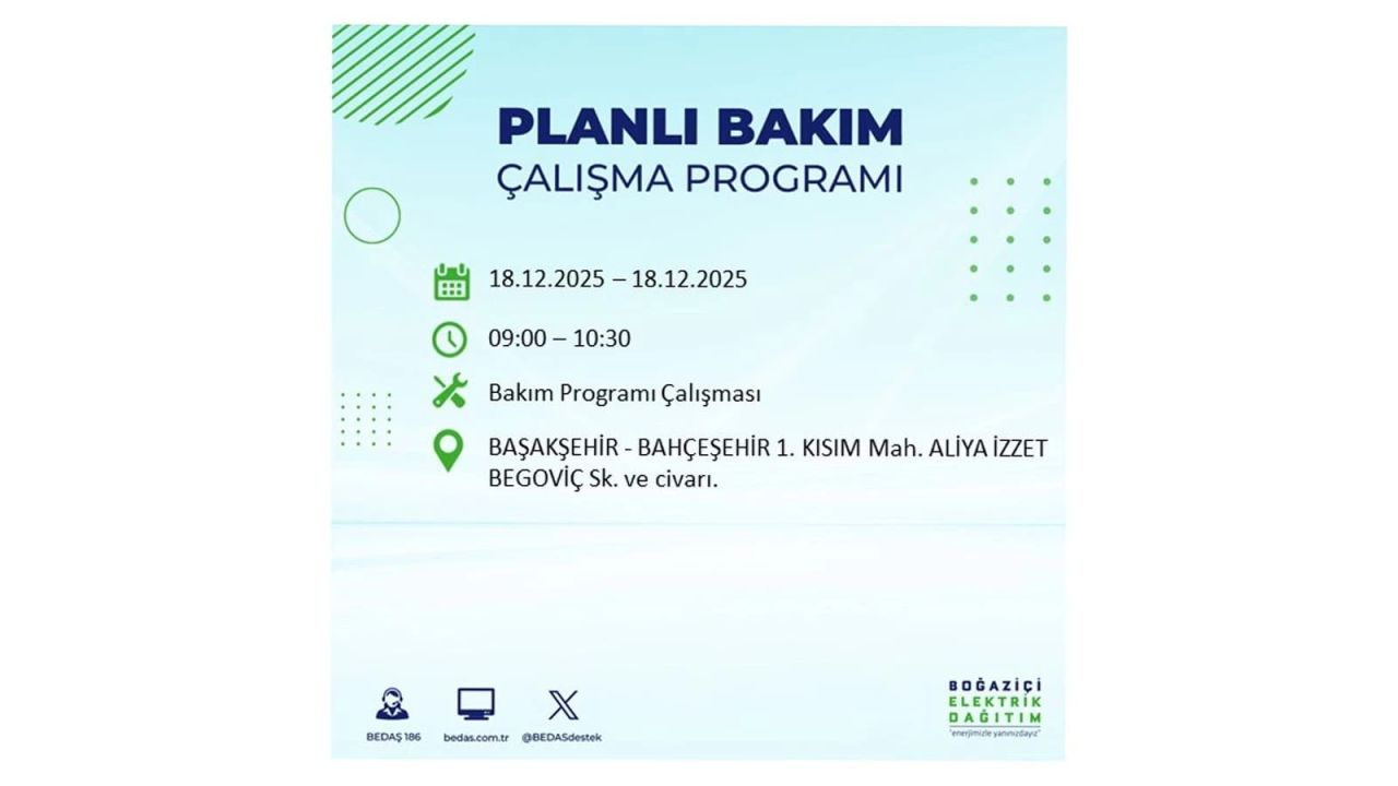 İstanbul'un 21 ilçesinde elektrik kesintisi olacak! İşte İstanbul'da 18 Aralık elektrik kesintisi olacak ilçeler 27