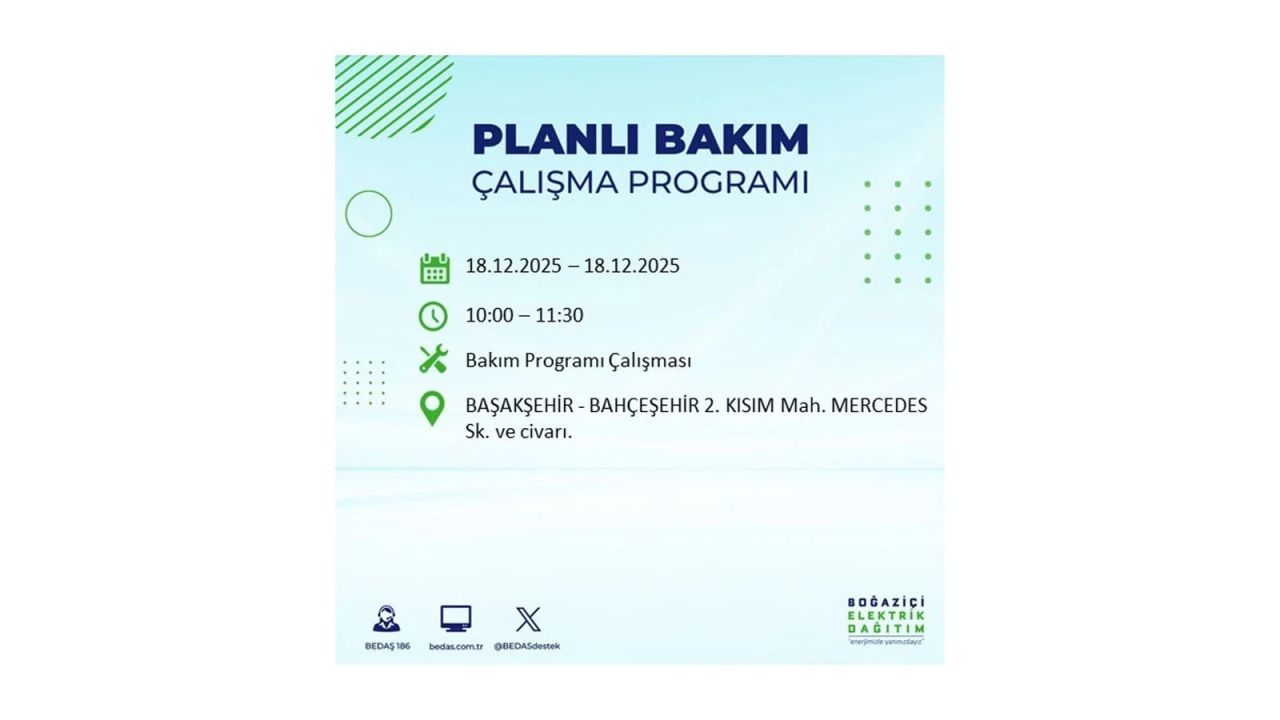 İstanbul'un 21 ilçesinde elektrik kesintisi olacak! İşte İstanbul'da 18 Aralık elektrik kesintisi olacak ilçeler 29