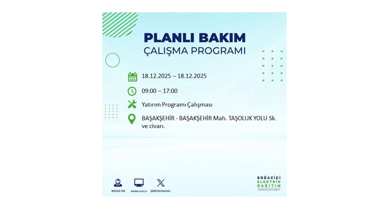 İstanbul'un 21 ilçesinde elektrik kesintisi olacak! İşte İstanbul'da 18 Aralık elektrik kesintisi olacak ilçeler 30