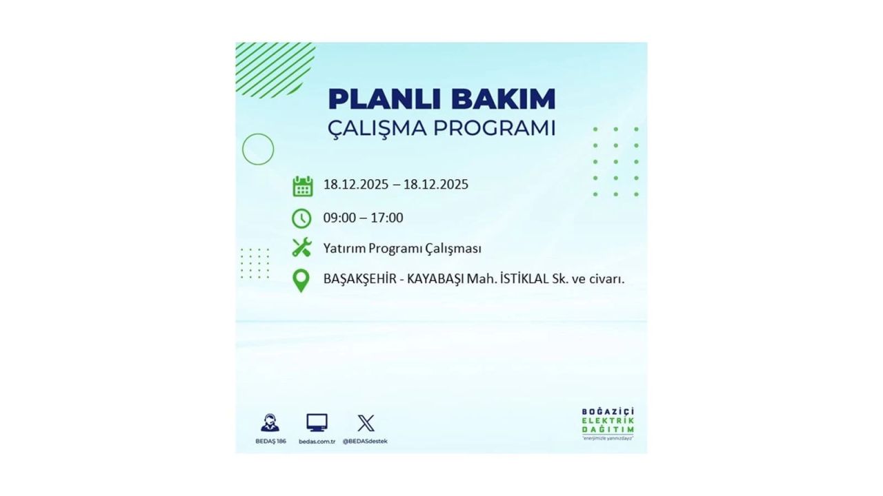 İstanbul'un 21 ilçesinde elektrik kesintisi olacak! İşte İstanbul'da 18 Aralık elektrik kesintisi olacak ilçeler 31