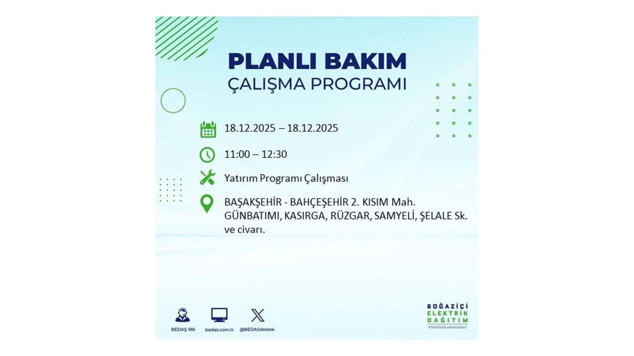 İstanbul'un 21 ilçesinde elektrik kesintisi olacak! İşte İstanbul'da 18 Aralık elektrik kesintisi olacak ilçeler 35