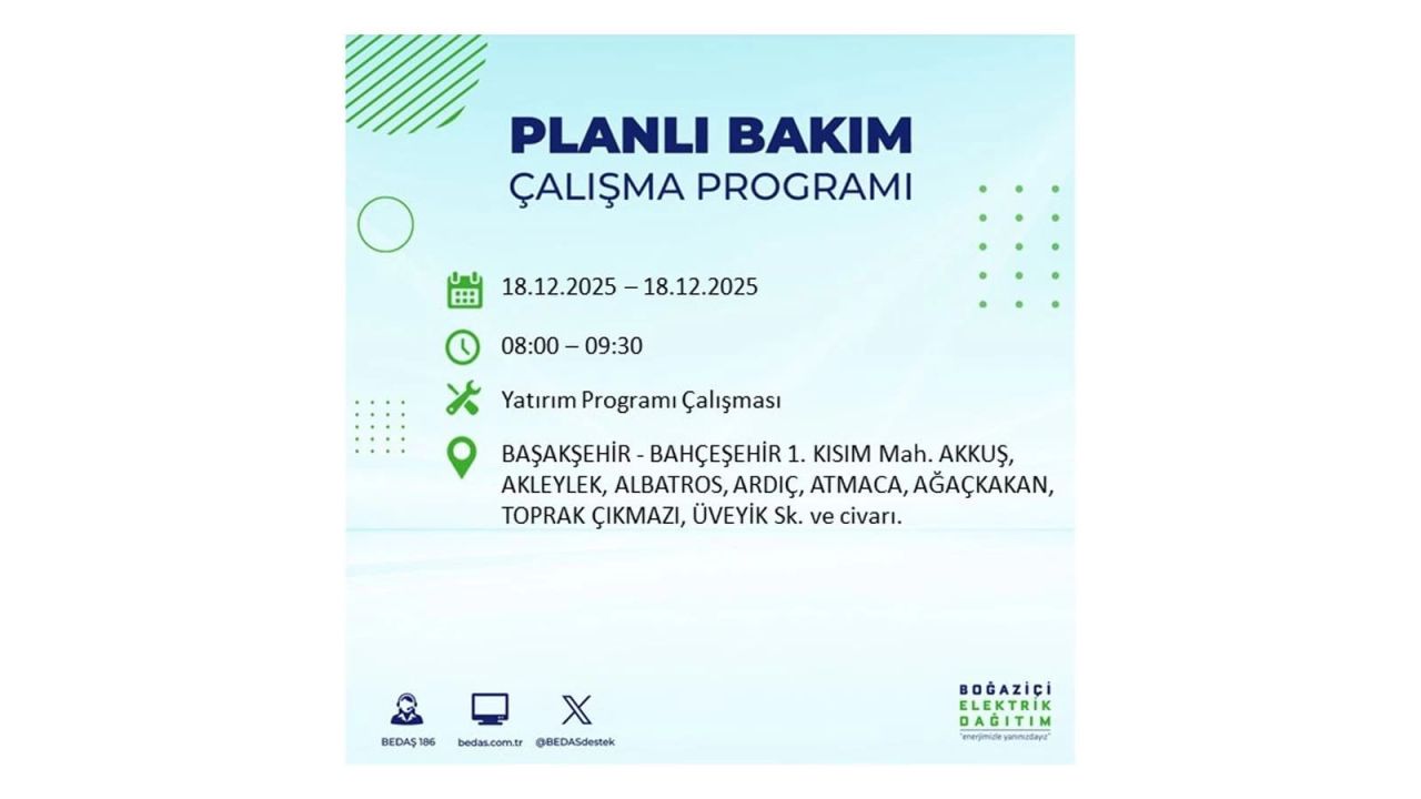 İstanbul'un 21 ilçesinde elektrik kesintisi olacak! İşte İstanbul'da 18 Aralık elektrik kesintisi olacak ilçeler 38
