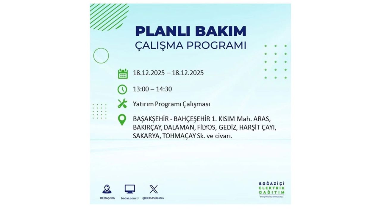 İstanbul'un 21 ilçesinde elektrik kesintisi olacak! İşte İstanbul'da 18 Aralık elektrik kesintisi olacak ilçeler 40