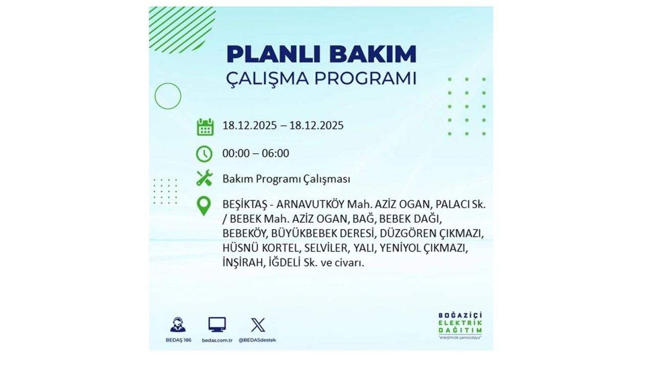 İstanbul'un 21 ilçesinde elektrik kesintisi olacak! İşte İstanbul'da 18 Aralık elektrik kesintisi olacak ilçeler 42