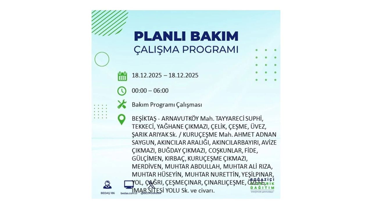 İstanbul'un 21 ilçesinde elektrik kesintisi olacak! İşte İstanbul'da 18 Aralık elektrik kesintisi olacak ilçeler 43